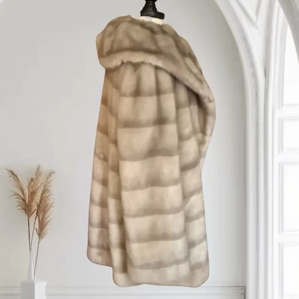 Jones New York Faux Fur mink Coat Jacket‎ Sz L Vegan Quiet Luxury Old Money EUC